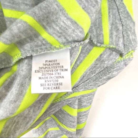 Almost Famous Stripe Crochet Lace Racerback Tank Top Shark Bite Hem Gray Lime L - Picture 11 of 13